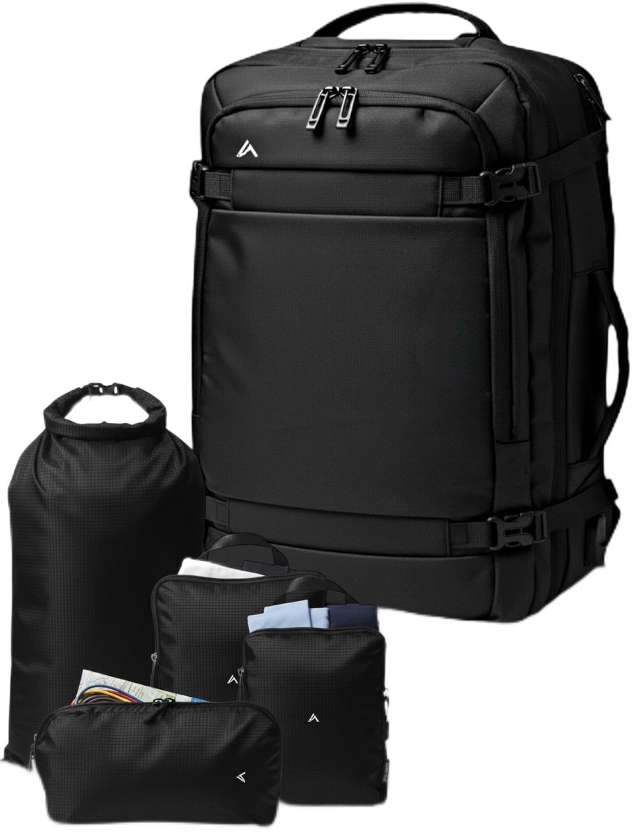 SnelShoppen - Vacuüm Rugzak Handbagage Laptop 13-17 Inch, Waterdichte Reisrugzak met 4 Compressie Pakzakken, 45x30x20 cm, Voor Ryanair en Easyjet, 25L
