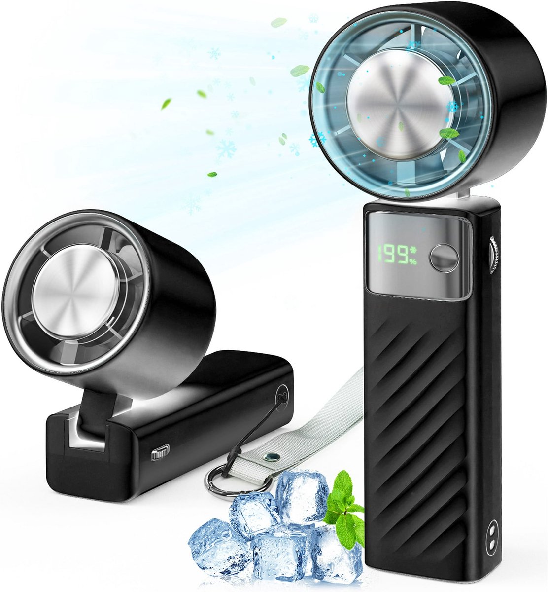 Ventilator - Draagbare Handventilator Turbo - Opvouwbare Mini Ventilator met LED Display - 1-199 Snelheden - 4000 mAh - Voor Binnen en Buiten - Zwart
