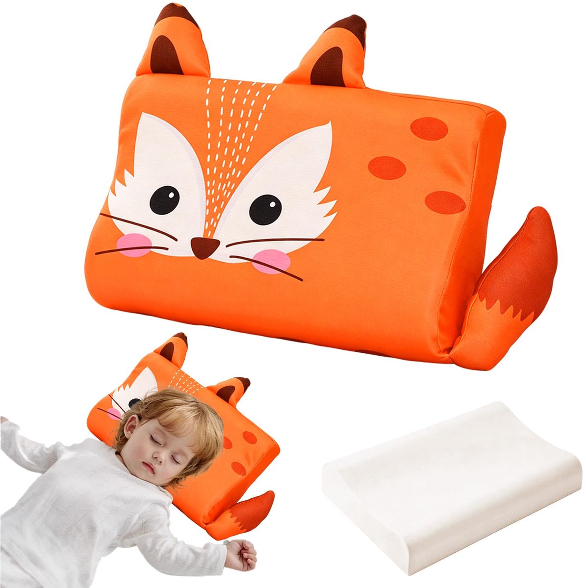 SnelShoppen - Traagschuim Kussen voor Kinderen, Ergonomisch Wiegkussen 45 x 27 x 6 cm, Hypoallergene Kussensloop, Ademend & Wasbaar voor Jongens en Me