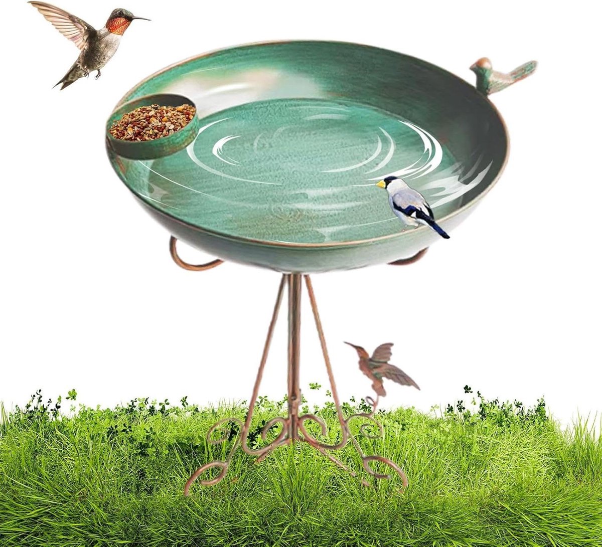 Vogelbad Buiten - Vogelvoederbak Tuin - Vogels Voeren - Weerbestendig Metaal - 43x30cm - Aardetinten