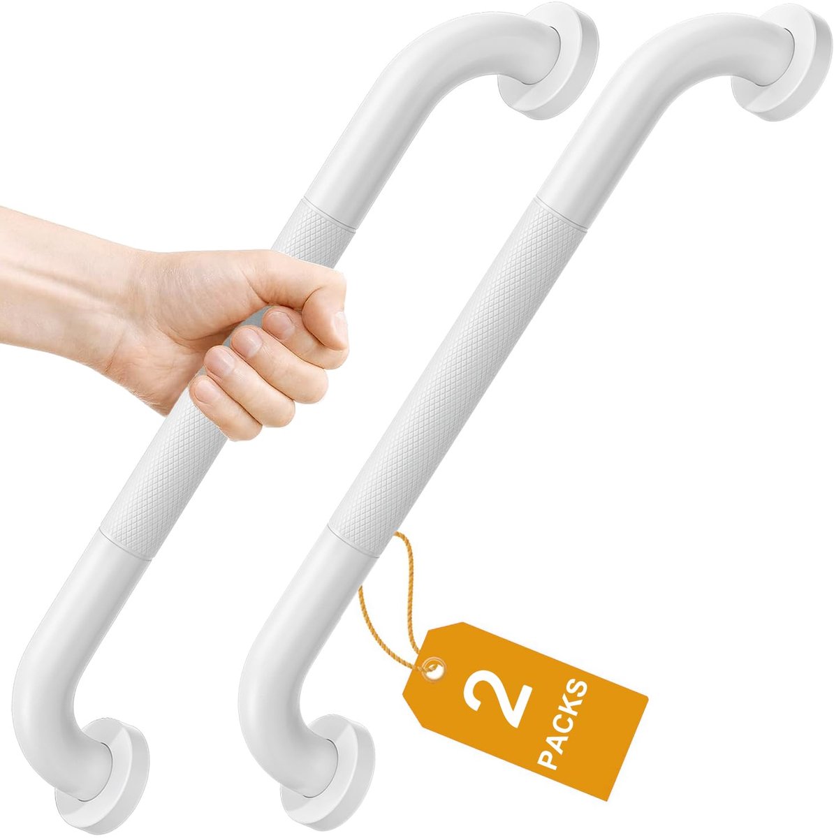 SnelShoppen - Roestvrij Stalen Handgreep voor Badkamer - Antislip Gekarteld - 2 Stuks - 41 cm - Ideaal voor Badkuip, Douche en Stappen