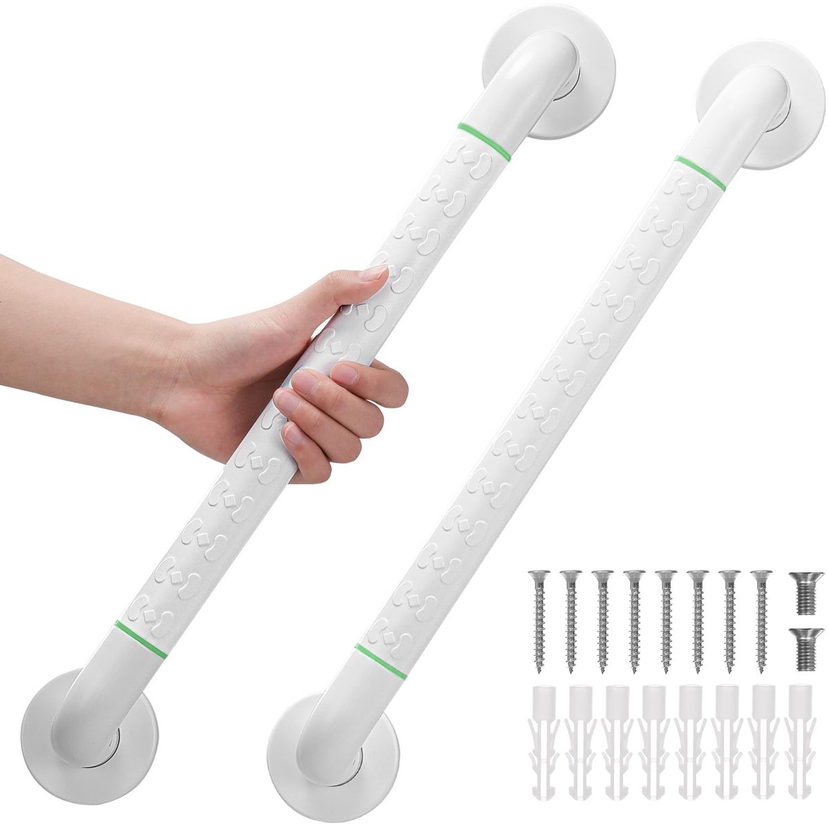 SnelShoppen - 2-delige Anti Badkamer Handgreep - Witte Roestvrijstalen Douche Handgreep - Veiligheidssteun voor Ouderen, Kinderen en Gehandicapten (50