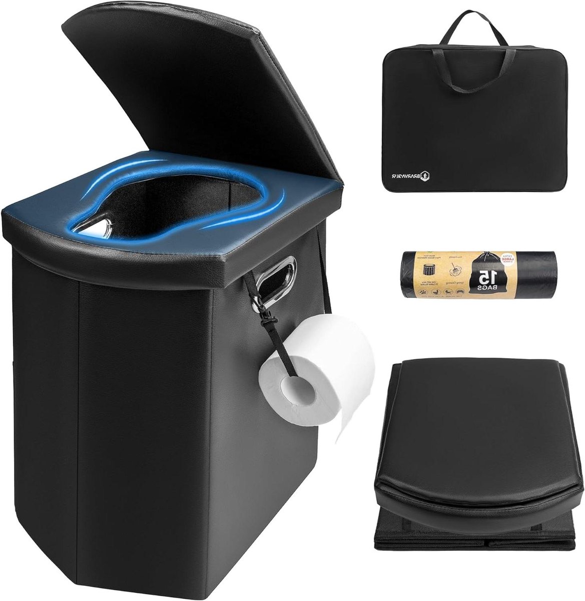 Draagbaar Toilet Volwassenen - Opvouwbaar Campingtoilet - Buitenactiviteiten Comfort - XXL Extra Groot Ontwerp - 44.5 cm Hoog - Zwart