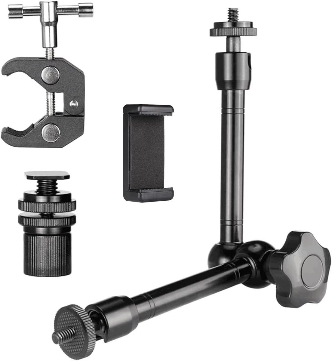 SnelShoppen - 10 Inch Magic Arm met Super Crab Clamp, Verstelbare Magische Arm voor Monitor/Webcam/Verlichting/Microfoon met 1/4"-3/8" Draad, Perfect