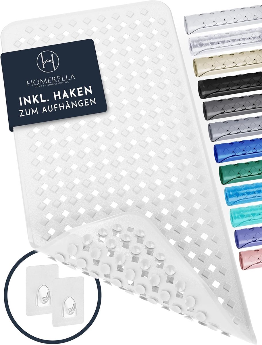 SnelShoppen - Antislip Badmat Ligbad 88x39cm BPA-vrij met 2 Haakjes Wit - Veiligheid in Badkamer, Verhoogd Comfort, Perfect voor Kinderen en Volwassen