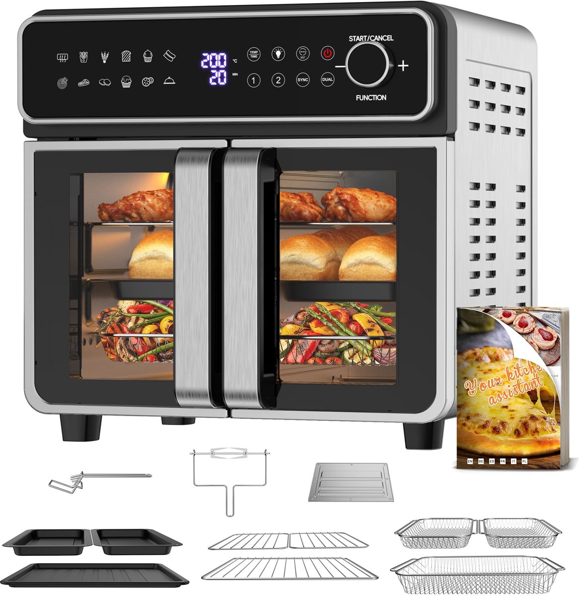SnelShoppen - Emphsism XXL 23L Airfryer Mini-oven met Flex-Zone, Dubbele Kamer, Openslaande Deuren, Onafhankelijke Temperatuurregeling tot 200°C, 12-i