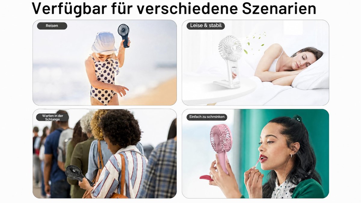 SnelShoppen - Handheld Ventilator USB Oplaadbaar Mini Draagbare Ventilator met Spiegel - Kleine Stille Handventilator 4 Snelheden, 2000mAh Batterij vo