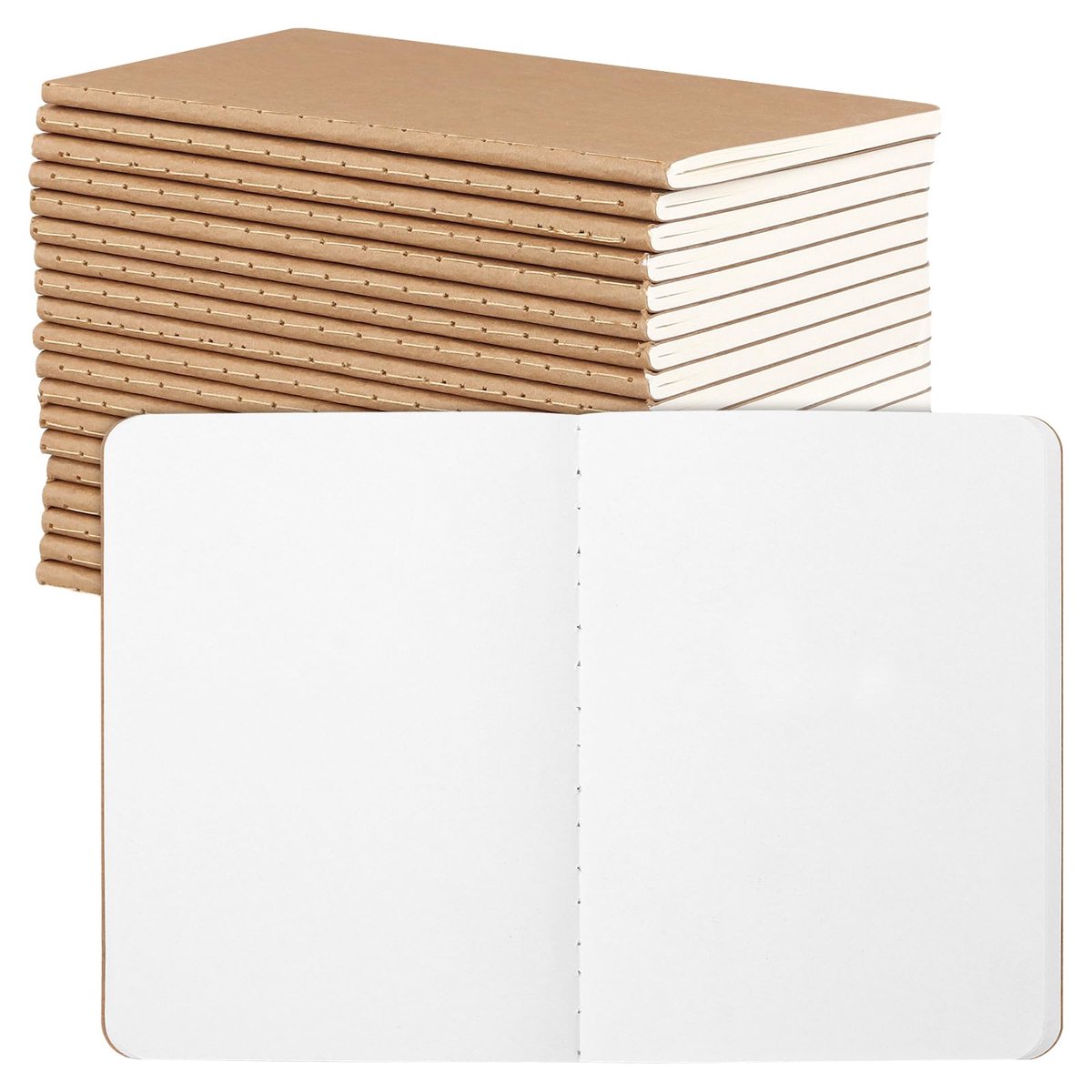 SnelShoppen - 20 stuks A6 Notitieboeken Blanco - Klein Notitieboek met Krafcover - 44 Vellen Schetsblok voor Tekenen, Schrijven en Schilderen - 10 x 1