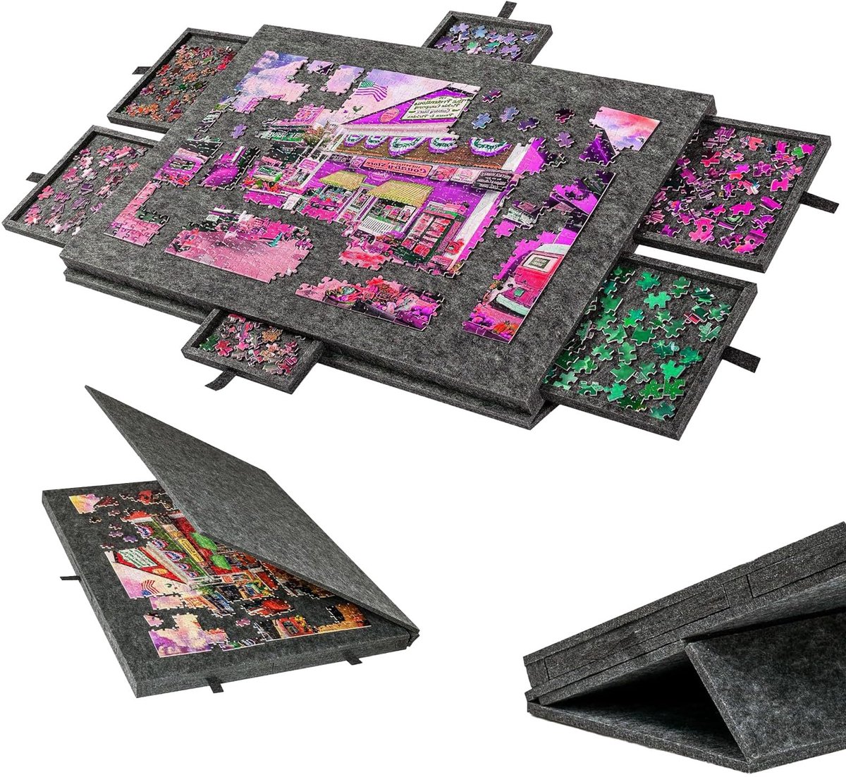 SnelShoppen - Opvouwbaar Puzzelbord voor 1500 Stukjes - Draagbare Puzzelplank met 6 Laden en 2-in-1 Afdekking - Ideaal voor Thuis, Reizen en Puzzelen