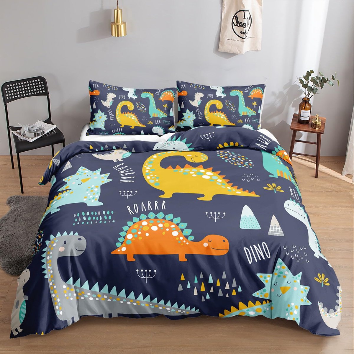 SnelShoppen - Schattige Dinosaurus Beddengoedset voor Volwassenen, Jungen en Meisjes - Aquarel Dinosaurus Print - Dekbedovertrek met 2 Kussenslopen -
