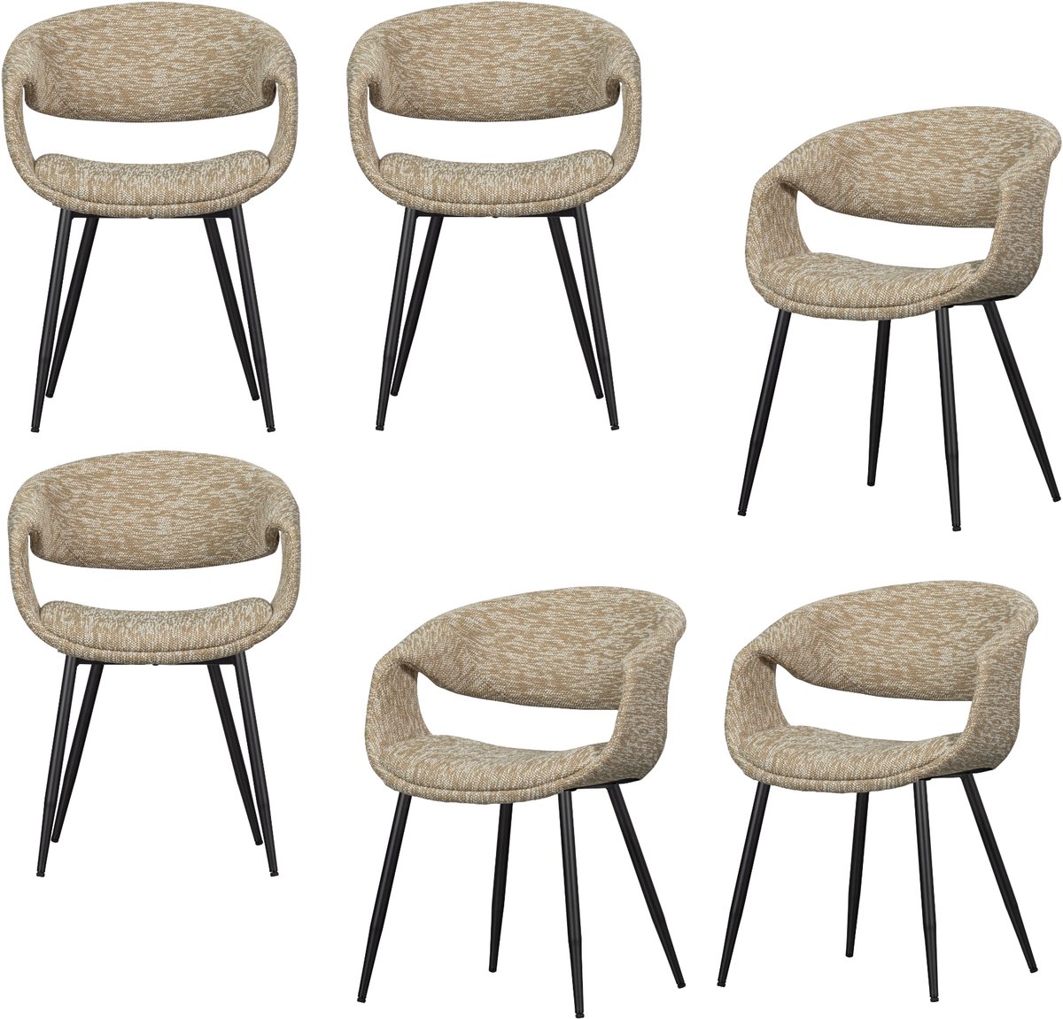 WOOOD Yossi Eetkamerstoelen Met Metalen Zwarte Poot - Zand - Set van 6