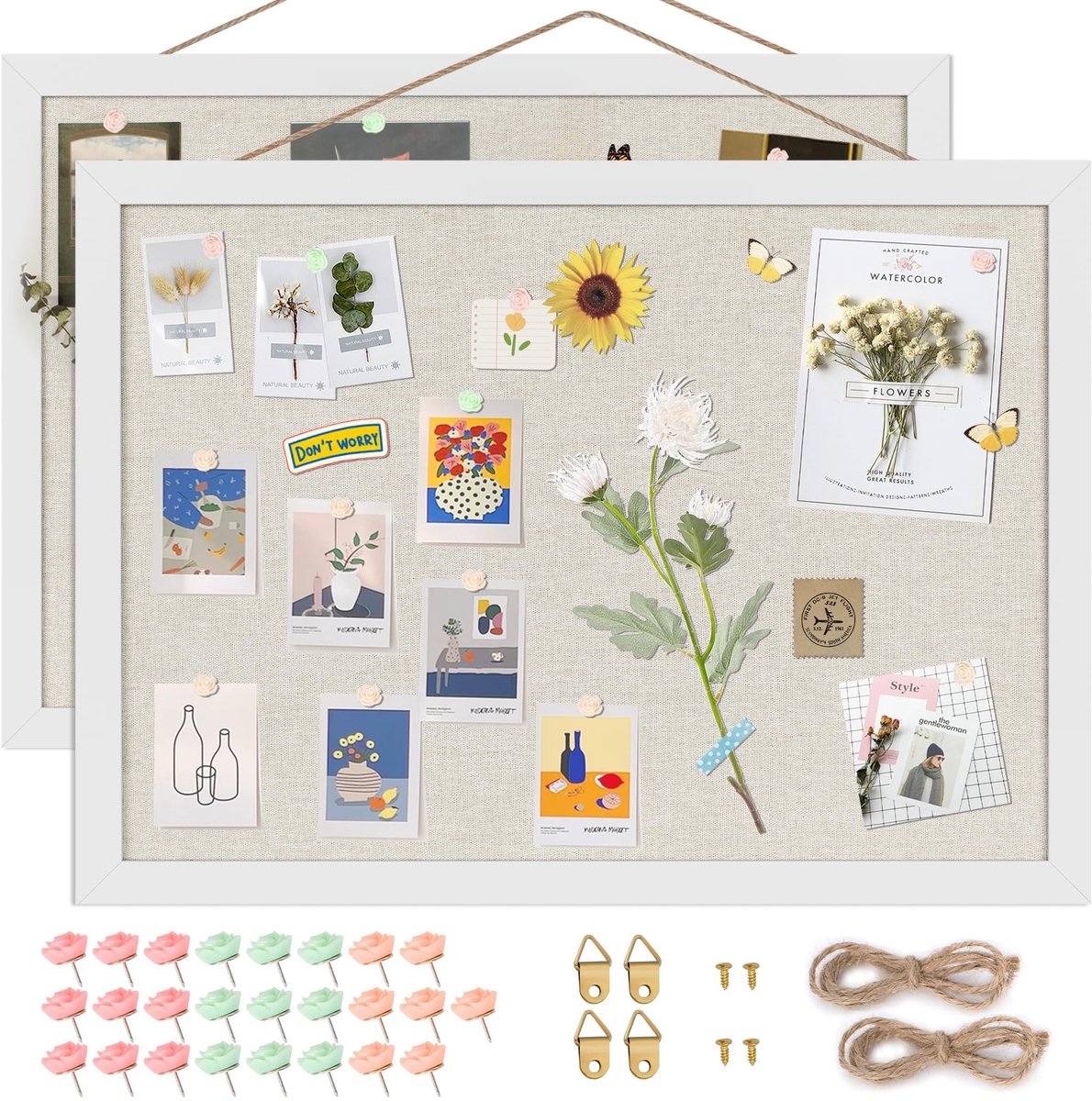 Dailygoods - 2-Pack Korken Prikborden 42.5 x 28 cm - Met Linnen Lijst voor Foto's