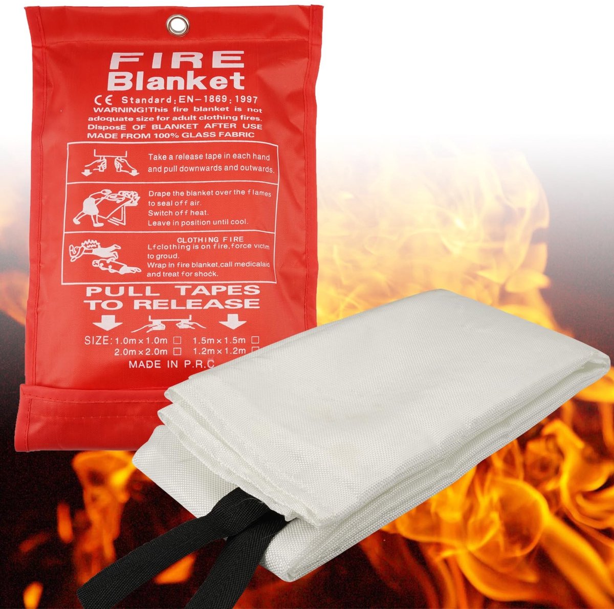 Dailygoods- Branddeken 1m x 1m - Brandwerende Deken - Glasvezel Branddeken - Veiligheid - Blussen van Kleine Huisbranden - Vuurvaste Temperatuur 800°C - Blusdeken