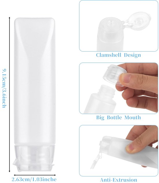 Dailygoods - Set van 5 Reisflessen - Navulbare Kunststof Tubes voor Cosmetica van Dailygoods — afbeelding 5