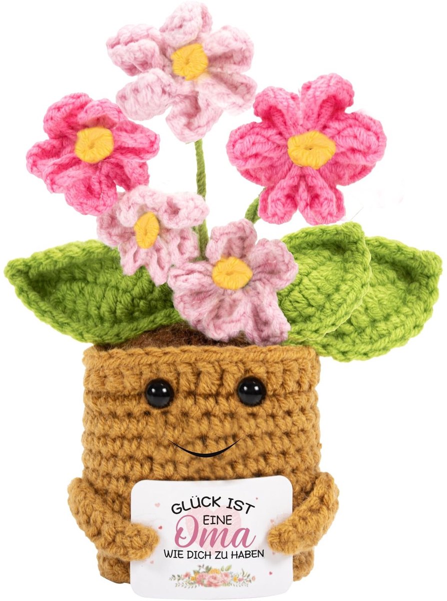 Dailygoods- Gehaakte Bloem met Liefdevolle Boodschap - Handgemaakt - Duurzaam Melkkatoen - Tafeldecoratie - Geschenk voor Moederdag - Vrouwen 50/60 Jaar - Bloemdecoratie