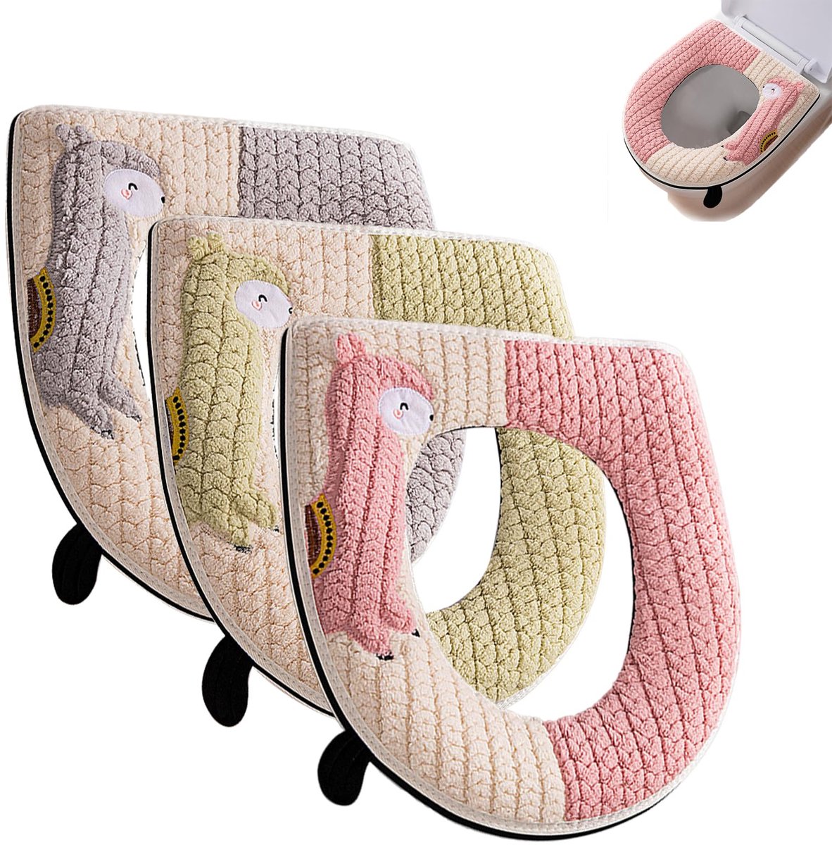 Dailygoods - Toiletkap Covers - 3 Stuks Wasbare en Antibacteriële Zachte Dekens (Alpaca Model)