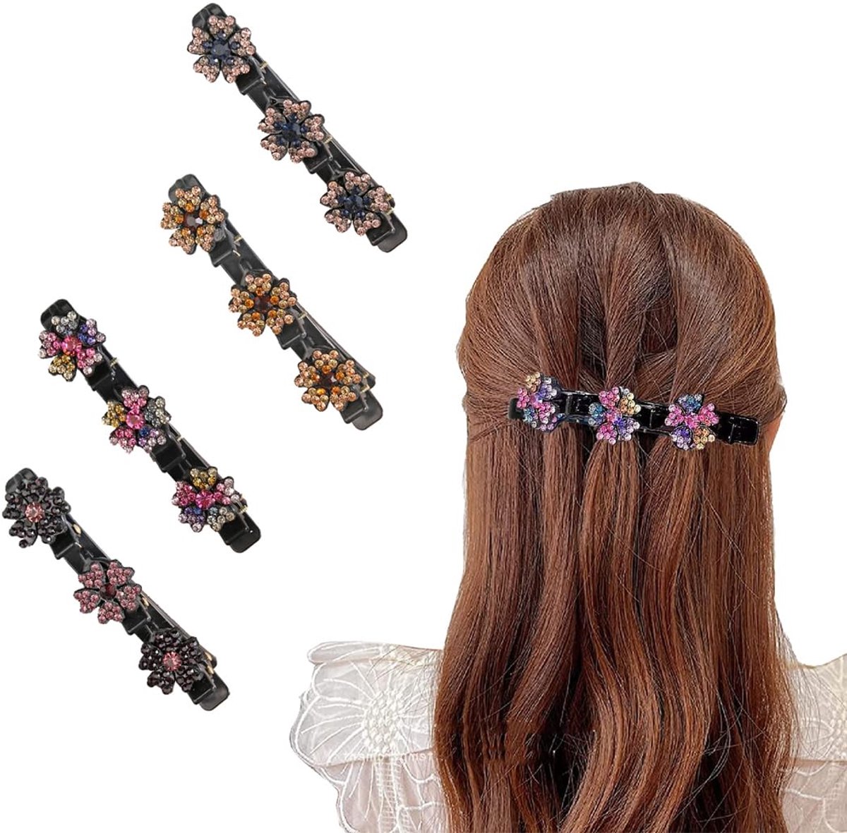 Dailygoods - 4 Stuks Klavertje Vier Haarspelden - Sprankelend met Kristallen