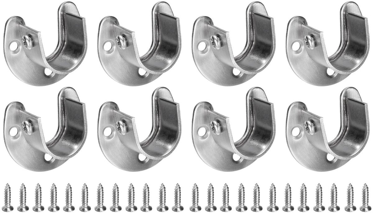 Dailygoods - 8 Stuks Kledingrail Houder van Roestvrij Staal - U-vorm met Schroeven