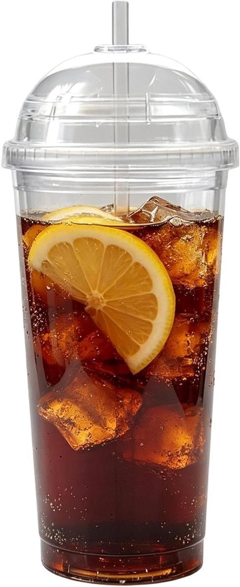 Drinkbeker Met Deksel - Waterfles Rietje - Hydratatie Onderweg - Dubbelwandige Isolatie - 600 ml - Transparant