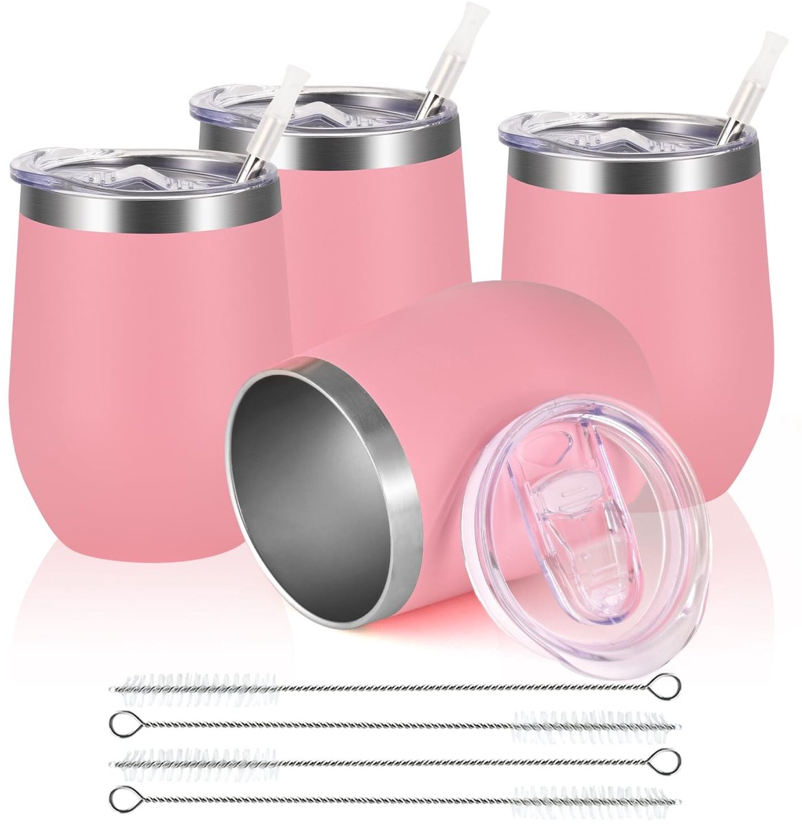 Dailygoods - Set van 4 Wijnglazen zonder Steel - Met Deksel en Dubbele Wand
