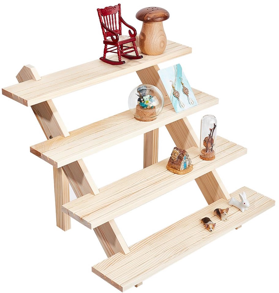 Dailygoods - 4-Tier Oorbel Display Riser - Houten Sieraden Houder