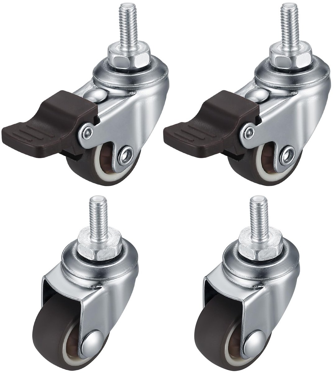 Dailygoods - 4 stuks M8 zwenkwielen voor meubels met rem, antislip rubberen wielen