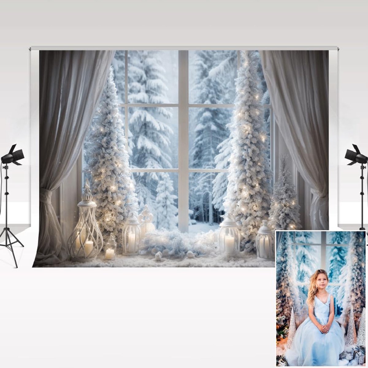 Dailygoods - Fotoachtergrond - Winter Kerstboom - Fleece Sneeuw Scene - 3 x 2 m - Kinderen Verjaardag - Fotostudio Props