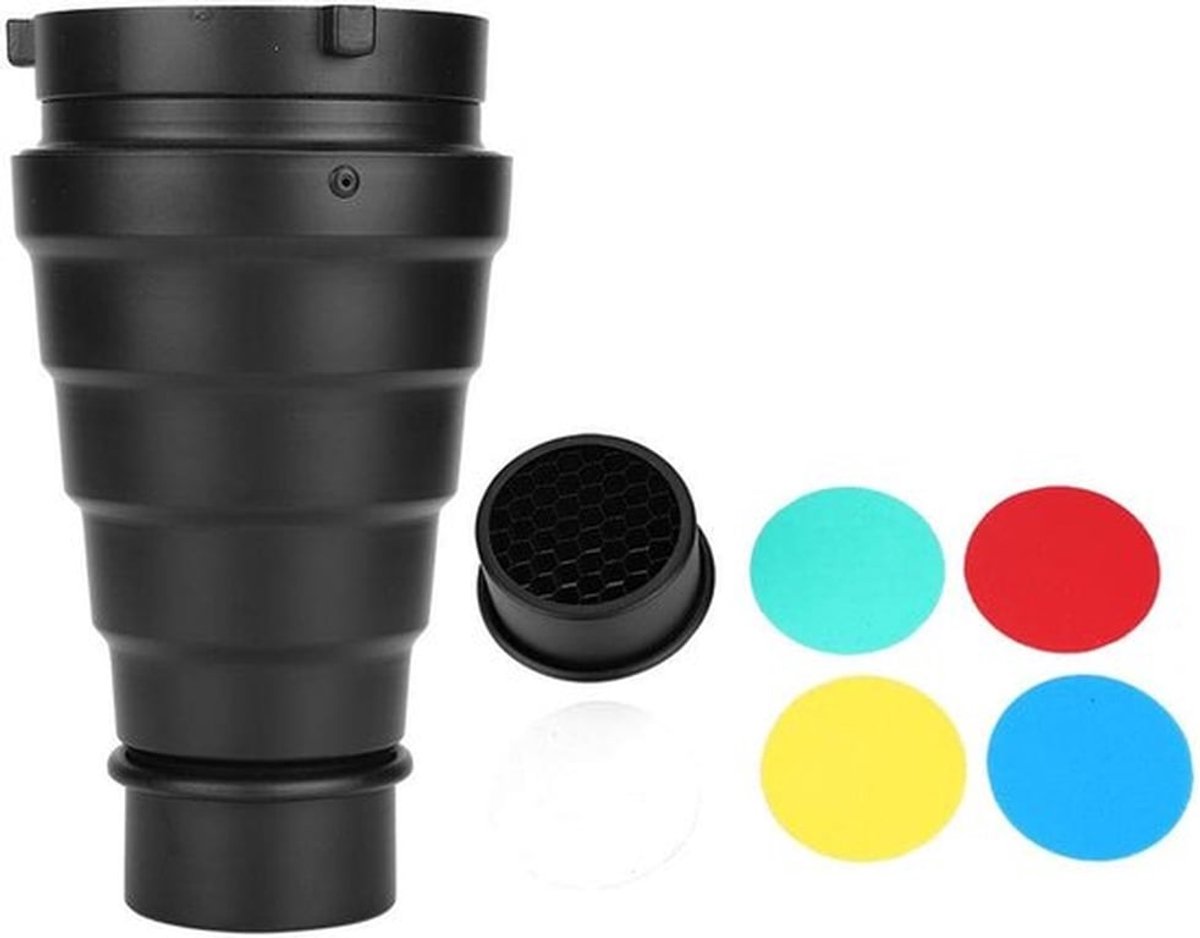 - Snoot - Studio Flitslicht - Professionele Lichtaccessoire - Honingraat-grid - Kleurfilters - Geschikt voor Fotografie - Flexibel ge...