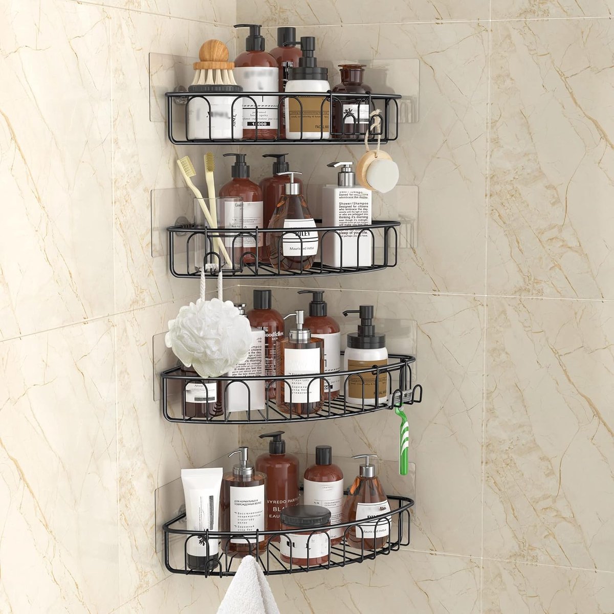 Dailygoods - Hoekdouche Caddy - 4 Pack Zwart Roestbestendig