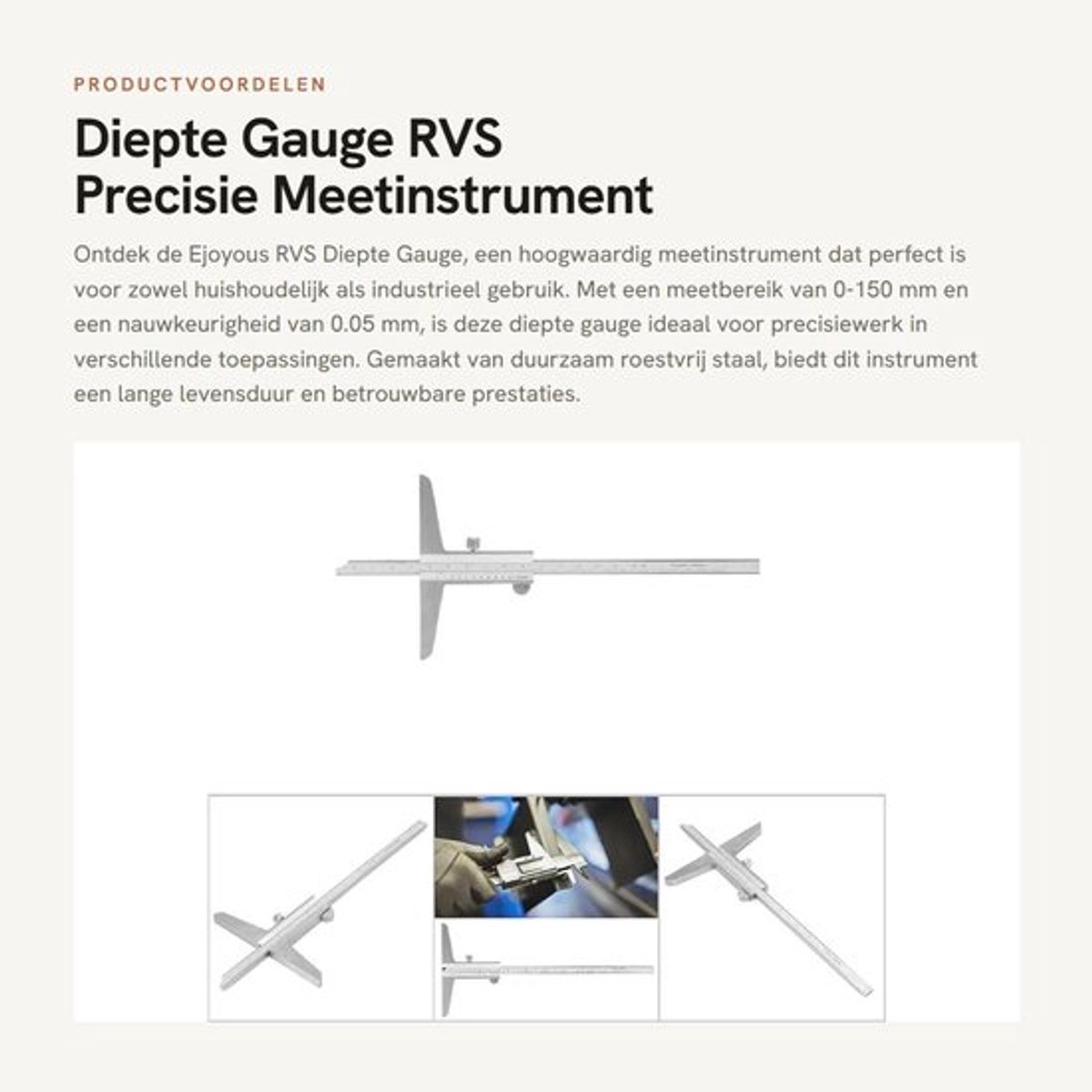 Dieptemeter Roestvrij Staal - Precisie Meetinstrument - Meetbereik 0-150 mm - Resolutie 0,05 mm - Schokbestendig - Duurzaam Ontwerp - Meetlat