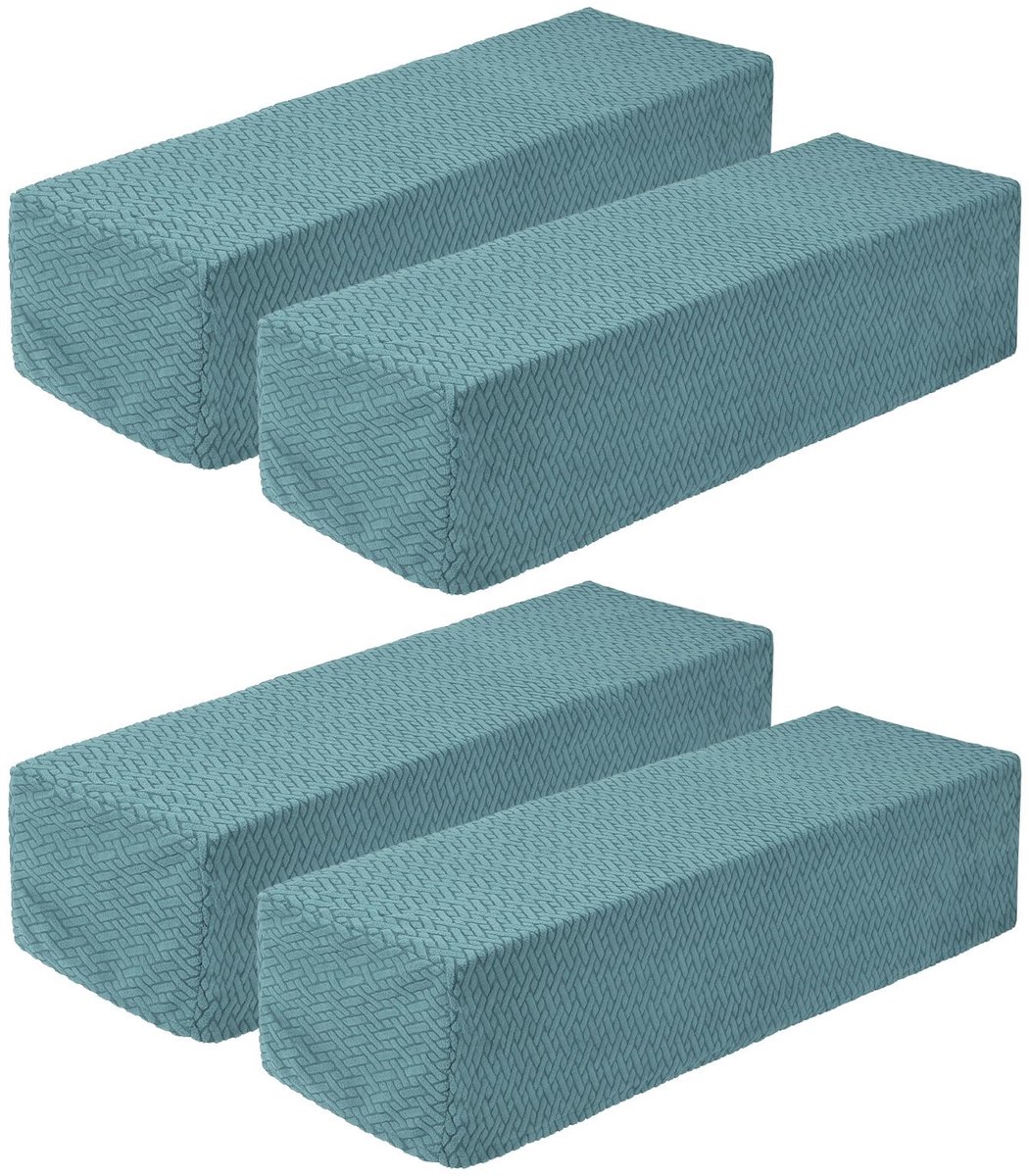 Dailygoods - Set van 4 Rekbare Armleuninghoezen - Lichtblauw Diagonaal Geruit