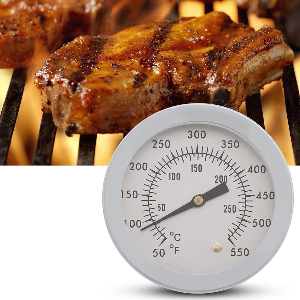 Dailygoods - Barbecue Thermometer - Grill Thermometer - Nauwkeurige Temperatuurweergave - Analoge Wijzerplaat - Geschikt voor BBQ's - Dubbele Schaal