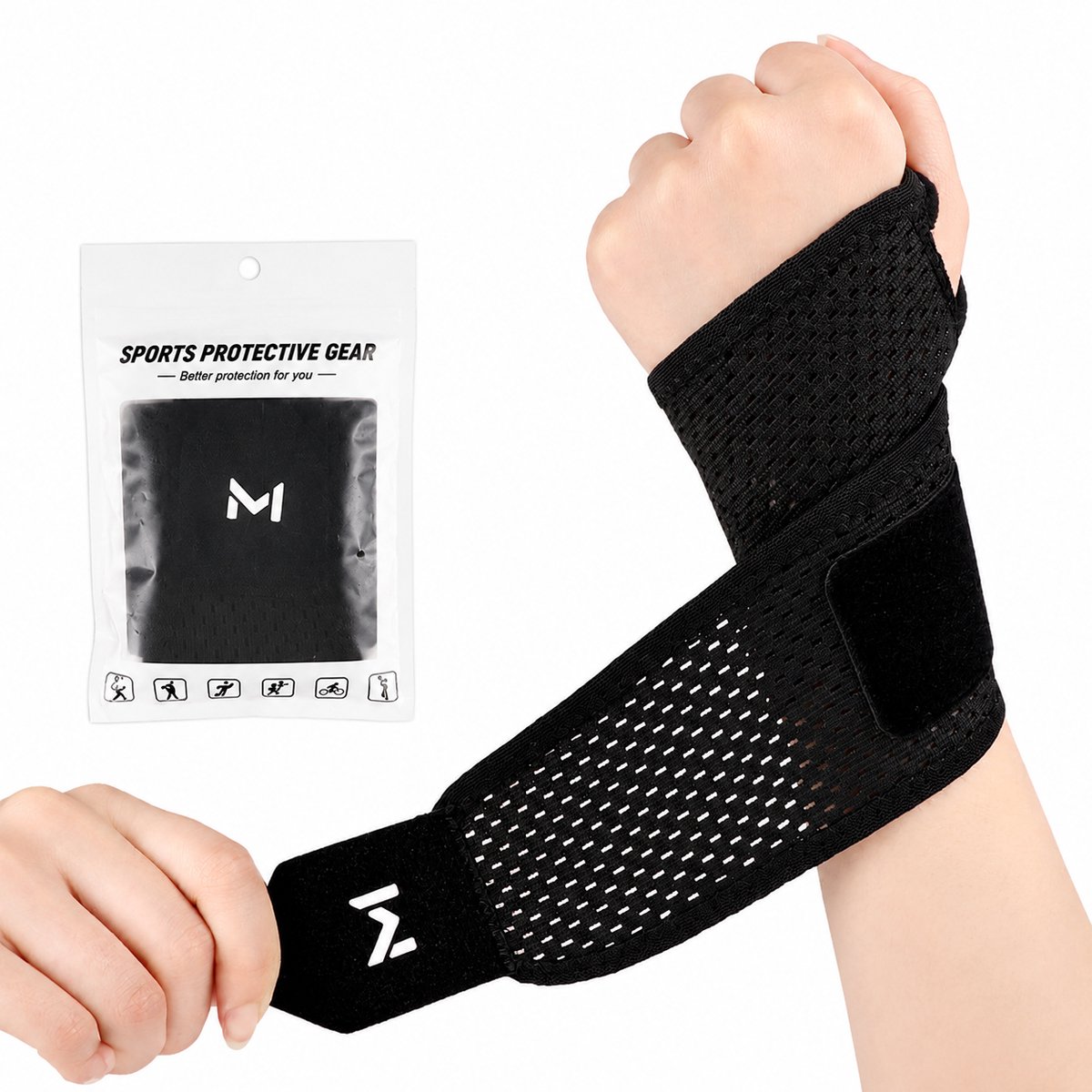 Polsbrace - Verstelbare Ondersteuning - Elastische Polsbandage - zwart