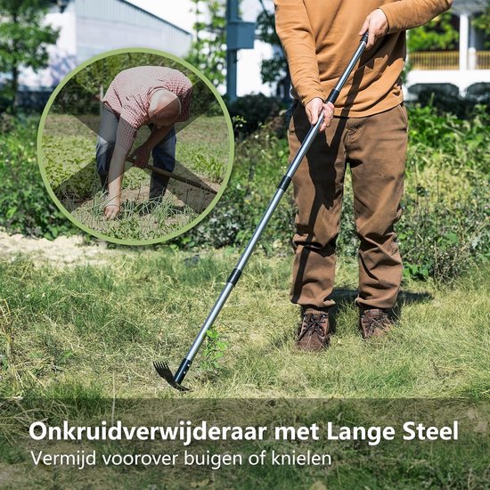 SnelShoppen - Mitclear Onkruidtrekker met Lange Steel (148cm), 2-in-1 Handmatige Onkruidverwijderaar Tuingereedschap, Onkruidhark & Tuinschoffel voor van Snelshoppen — afbeelding 3
