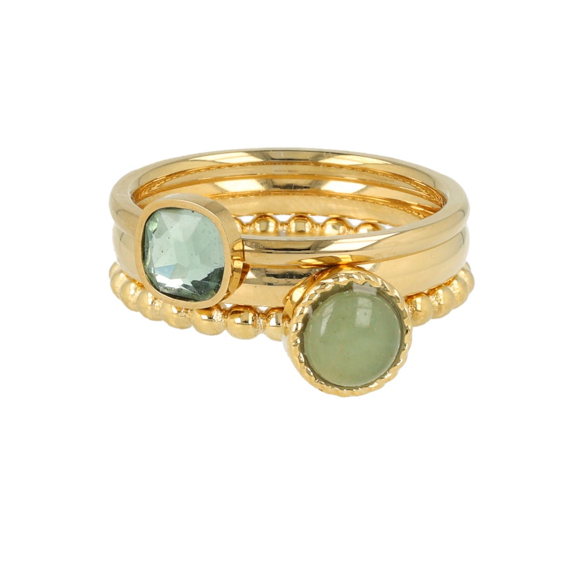 My Bendel - Goudkleurige Ringen Set met Aventurijn - met Luxe Cadeauverpakking | Sieraden Voor Dames | Maat 17.00 Mm / Maat 53
