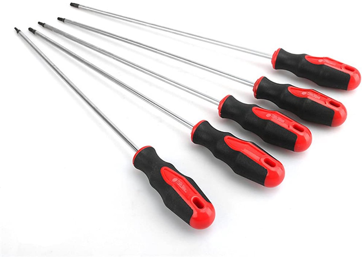 SnelShoppen - 5 Stuks Extra Lange Torx Schroevendraaier Set T15-T30 Magnetisch 12"/300mm Schachtlengte, Handgereedschap voor Thuisreparatie, S2 Staal,