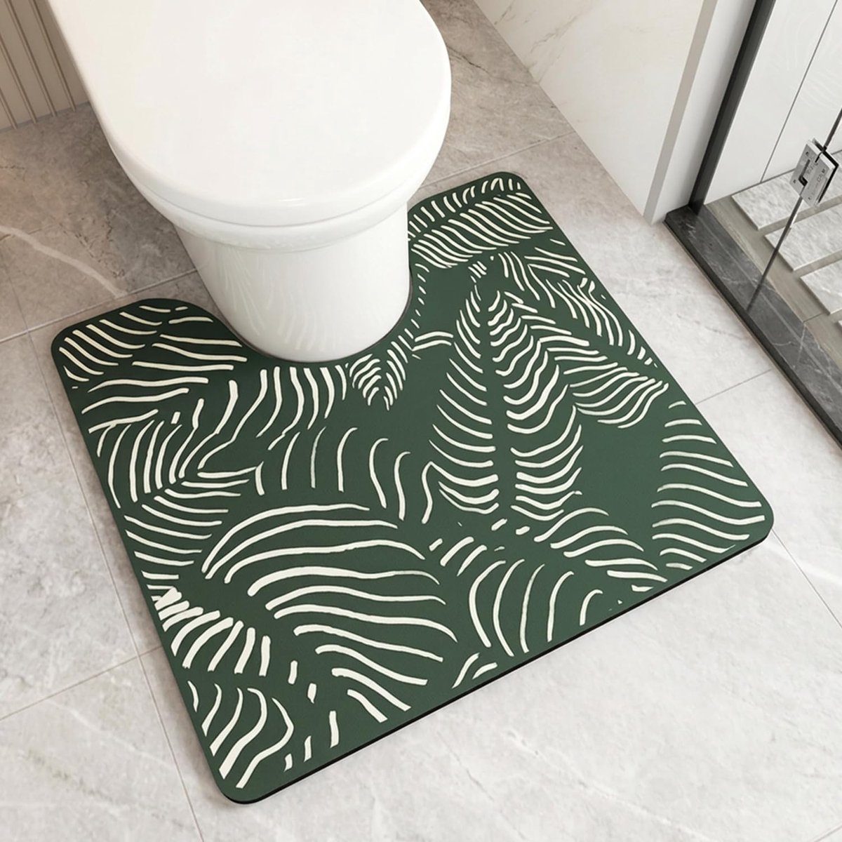 SnelShoppen - Treer WC-mat U-vormig badmat tapijt kiezelgur 55x50 cm absorberend sneldrogend antislip zacht badkamer toilet minimalisme groen blad