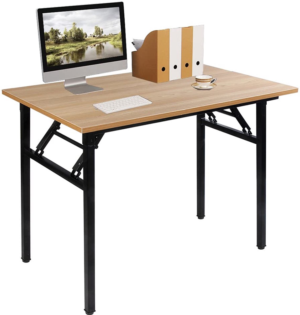 SnelShoppen - Opvouwbare Tafel 100x60 cm - Kantoor Studie Schrijfbureau Laptop Tafel - Gaming Eettafel - Teak & Zwart - Geen Installatie Nodig