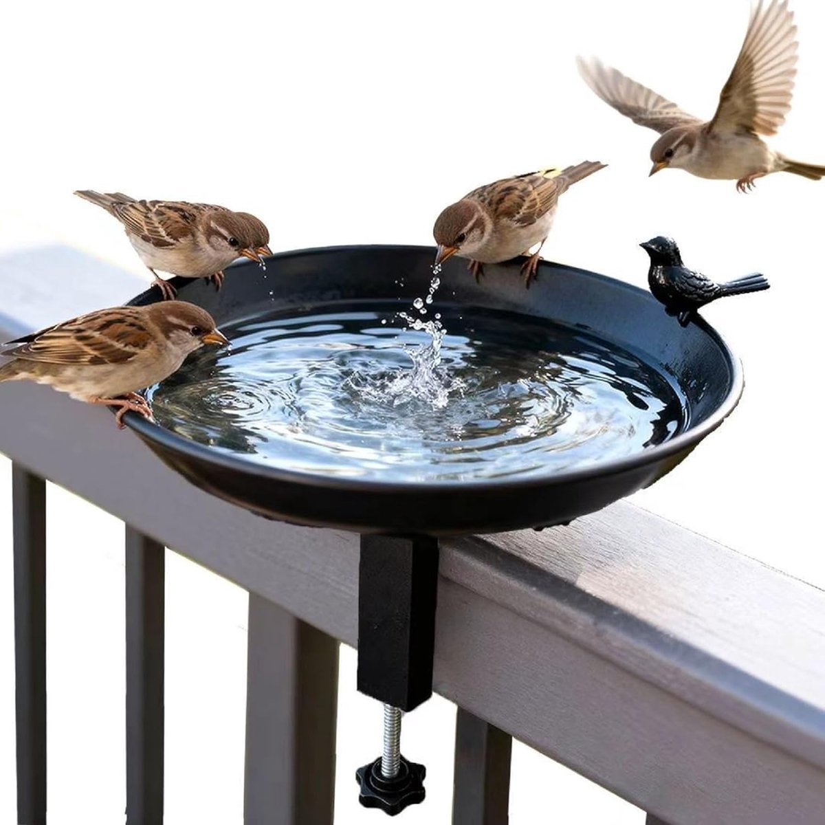 SnelShoppen - SilverChry Hangend Vogelbad voor Balkonleuningen, Vogelvoederdispenser en Waterbak in Zwart Gietijzer, Winterbestendig voor Tuin, Terras