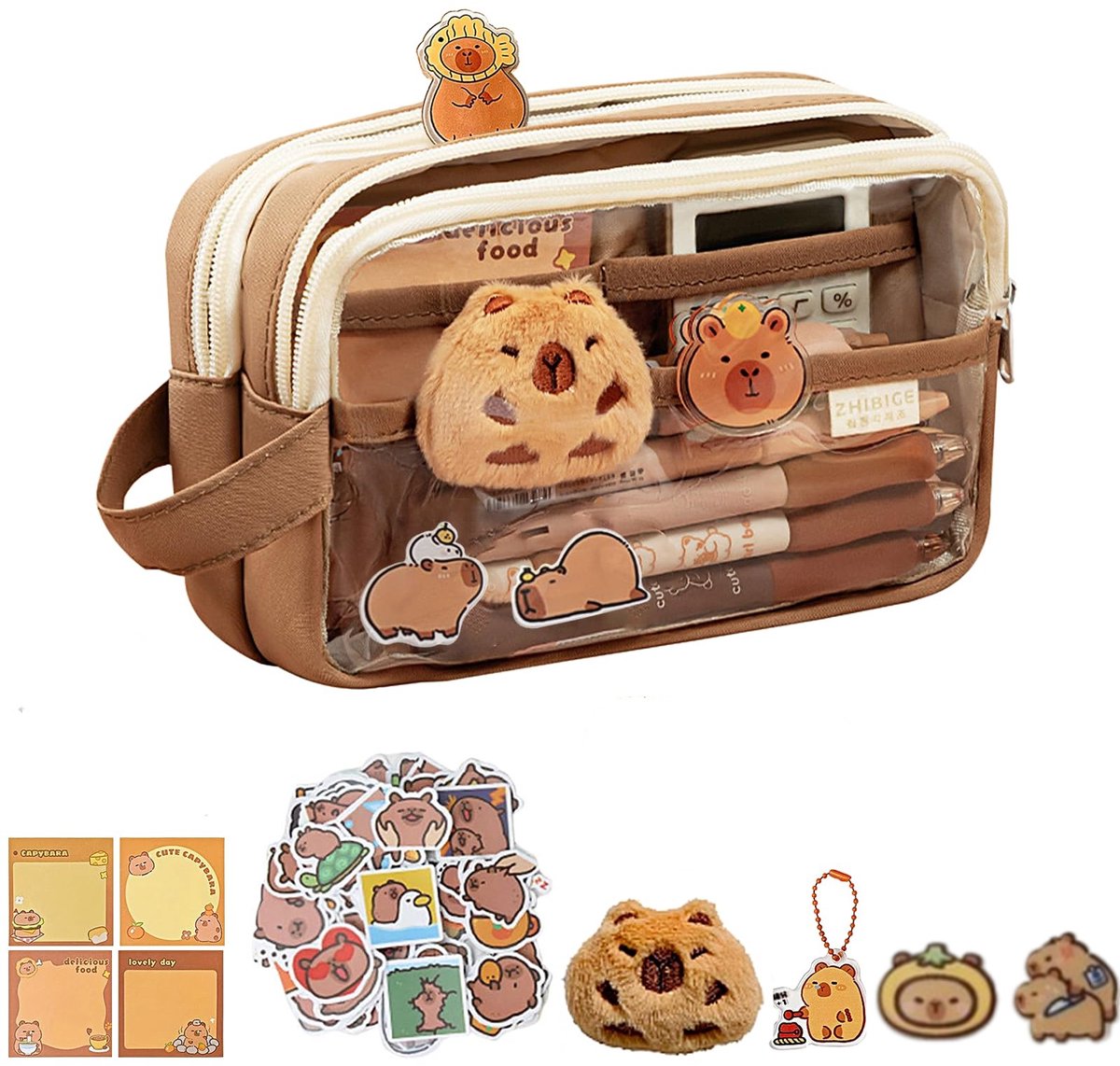 1 Stuk, Capybara etui,Schattig Etui | Capybara Etui | Etui Met Brede Opening En Grote Inhoud | Schattig Transparant Capybara Etui Met Compartimenten