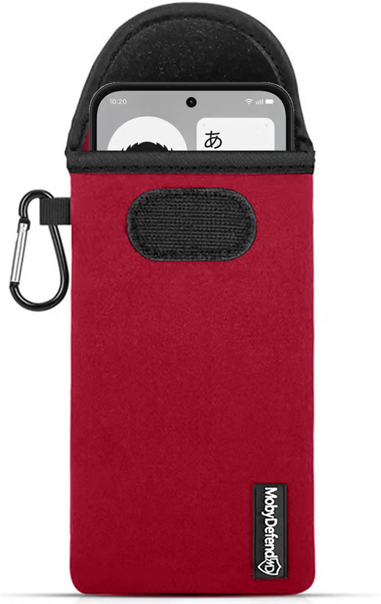 MobyDefend Hoesje - Geschikt voor Nothing Phone (4b) - Neopreen Pouch Met Karabijnhaak - Insteek - Riemlus - Rood