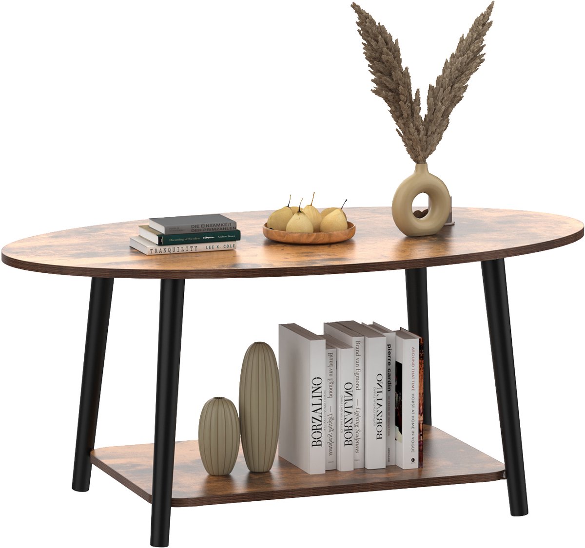 PIPIPOXER Ronde Salontafel -Dubbele laag- Kleine Salontafel- Woonkamer Bijzettafel - Tafel- Sidetable voor Woonkamer, Thuiskantoor - Bijzettafels -100x53x45cm - Vintage Bruin