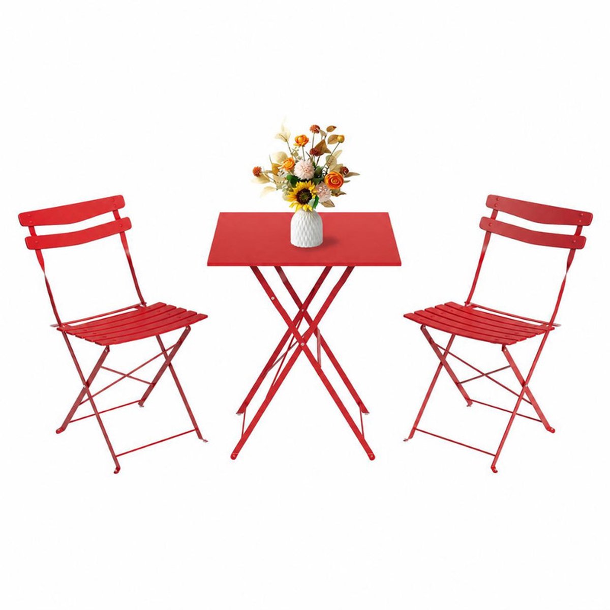 Triumpunpre Bistro Tuinset 3-Delig - Metalen Tuintafel met 2 Stoelen - Vierkant Balkonmeub