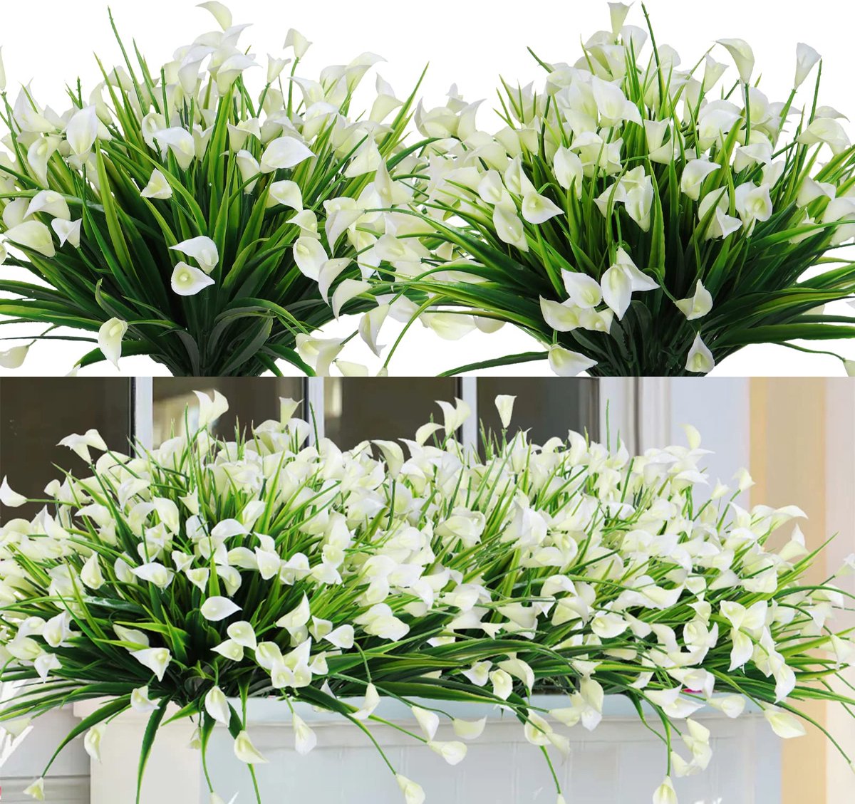 SnelShoppen - Dremisland Kunstbloemen Outdoor 8 STKS Faux Buxus Heesters met Calla Lelie UV-bestendige Kunstplanten voor Tuin, Veranda, Patio, Decorat