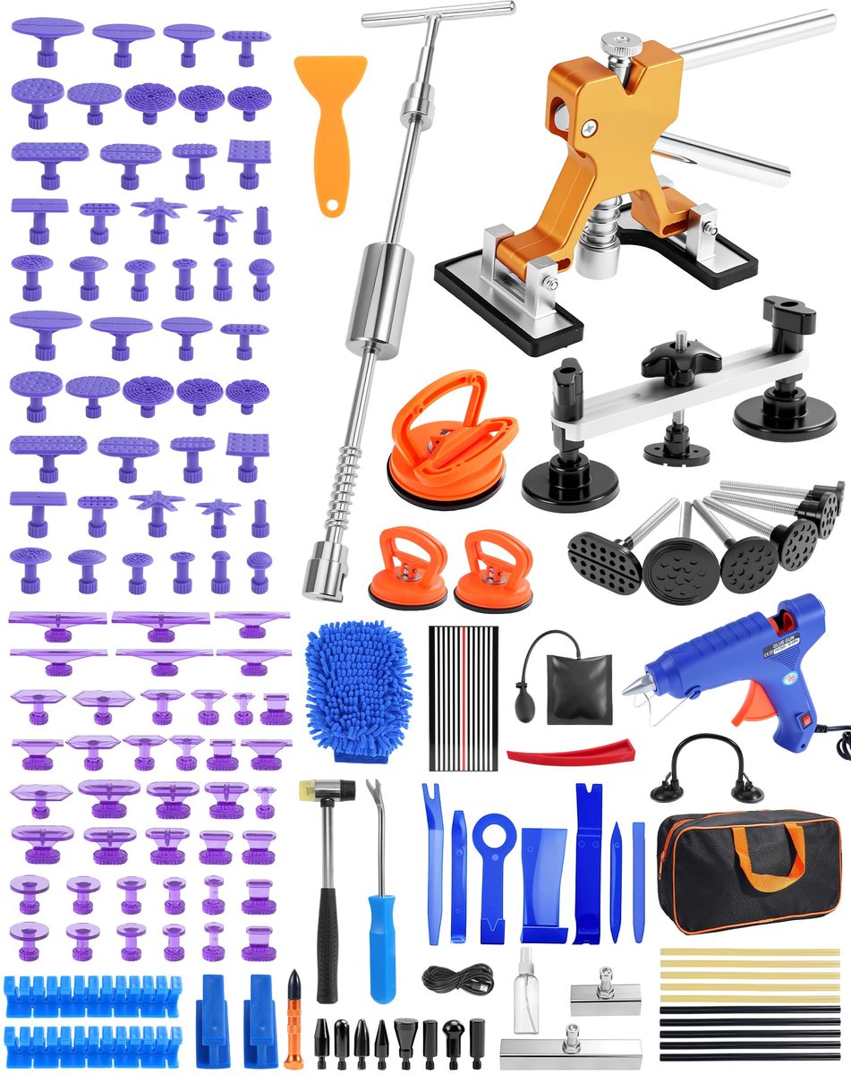 SnelShoppen - Lizoak Deukreparatieset Auto met LED-PDR-lamp, Professioneel Uitdeukgereedschap, Deuktrekker en Treklussen, 10 PDR Stangen, Lijmpistool