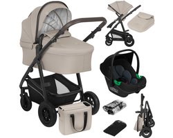 Lionelo Bianka Kinderwagen 3 in 1 - Reiswieg + Wandelwagen + Autostoel - Grote Luchtbanden, Volledige Vering - Inklapbaar - Verstelbare duwstang - Buggy Omkeerbare Zitting - 0-22kg - Accessoireset - Beige