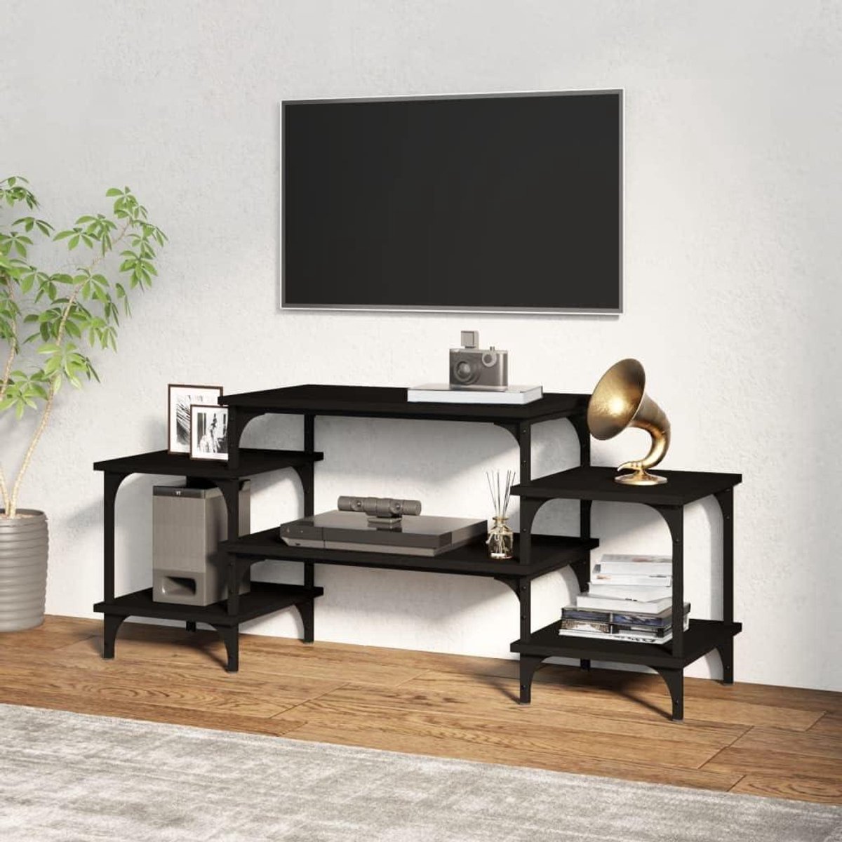TV Kast - Mediameubel Entertainmentkast - Opbergen Televisie - Verstelbare Poten - 117x35x52 cm - Zwart