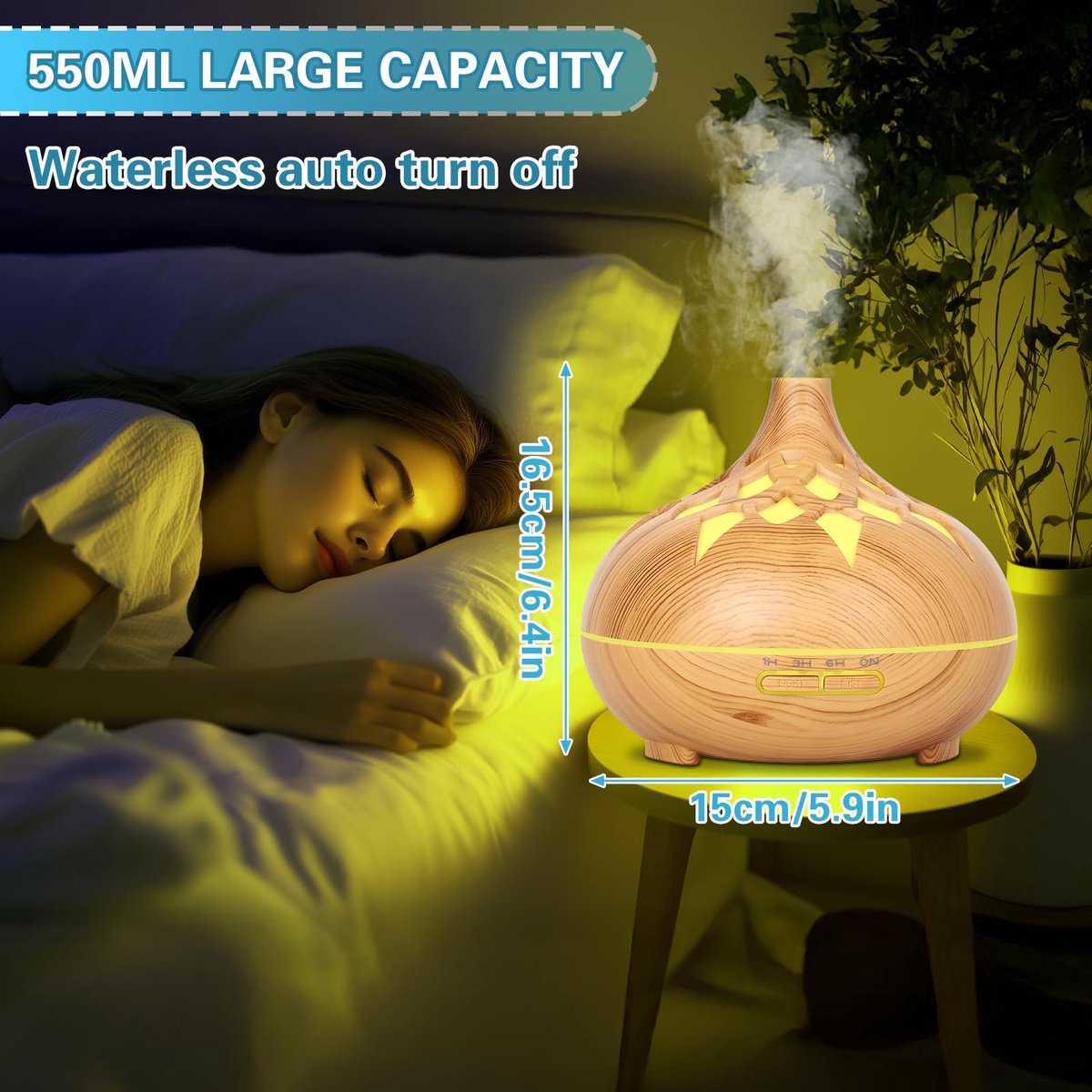 SnelShoppen - Aroma Diffuser Luchtbevochtiger 550 ml voor Slaapkamer - Aromatherapie Diffuser met Afstandsbediening, 4 Timerinstellingen, 7 Kleuren LE