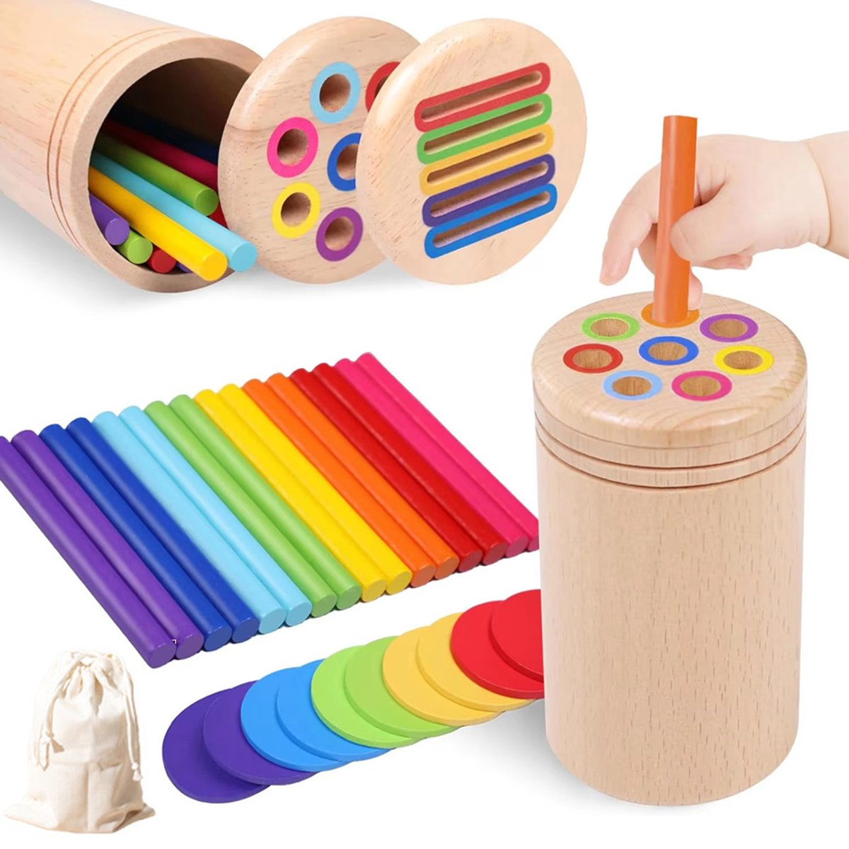 2-in-1 Montessori-speelgoed voor peuters – Houten sorteerspeelgoed voor kleuren – Sorteerdoos met munten - Sensorisch speelgoed – Spel voor fijne motoriek en bijpassende combinaties – Cadeau voor jongens en meisjes