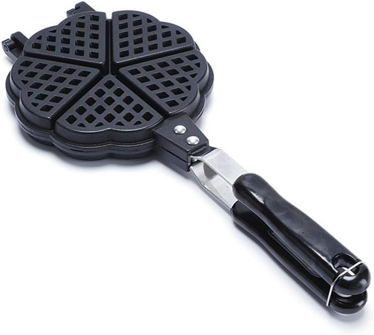 Wafelmaker Pan Hartjes - Wafelijzer Mini - Ontbijt Maken - Speciaal voor Kampvuur - 16x36cm - Zilver